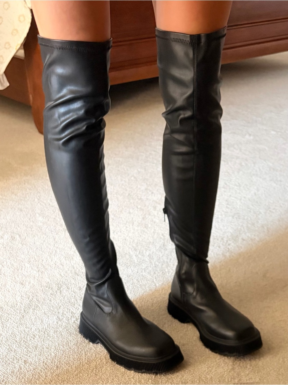 Over the Knee Black Leather Boots